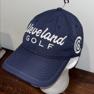 Cleveland Golf Blue Script raised letter white baseball cap hat NWOT